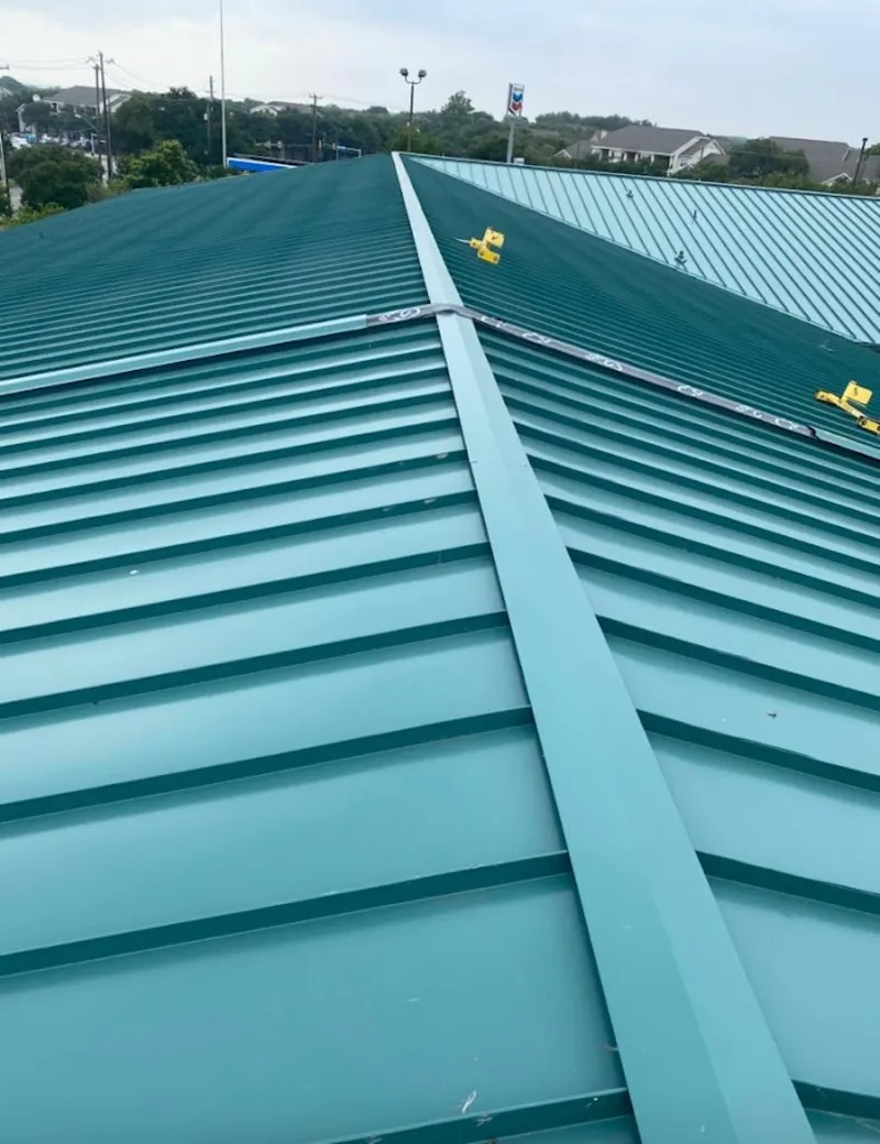 Green commercial metal roof ridge and valley for Metal Roof Repair in Heath